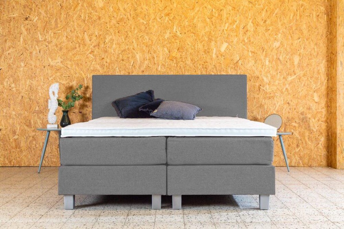 PITT Boxspring Lummel - 160x200 cm - Licht Grijs - Compleet - Inclusief Topmatras koudschuim