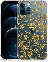 Smartphone hoesje iPhone 12 | 12 Pro Hoesje Bumper met transparante rand Gouden Bloemen