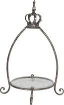 Clayre & Eef Etagère 5Y0746 22*22*45 cm - Zwart Metaal / glas Taartplateau op voet Taartschaal