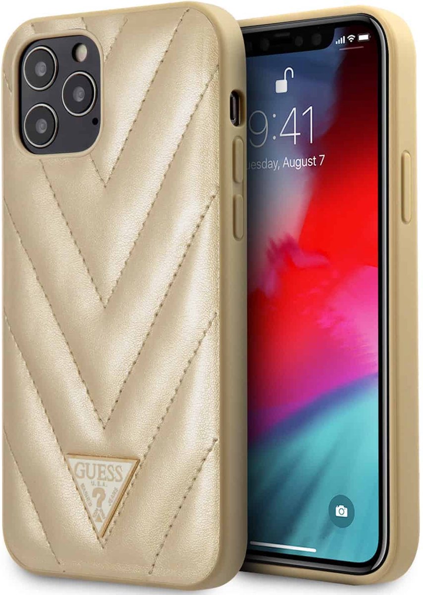 iPhone 12 Pro Max Backcase hoesje - Guess - Effen Goud - Kunstleer