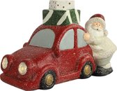 Non-branded Kerstfiguur Auto Met Kerstman Led 17,5 Cm Rood/wit
