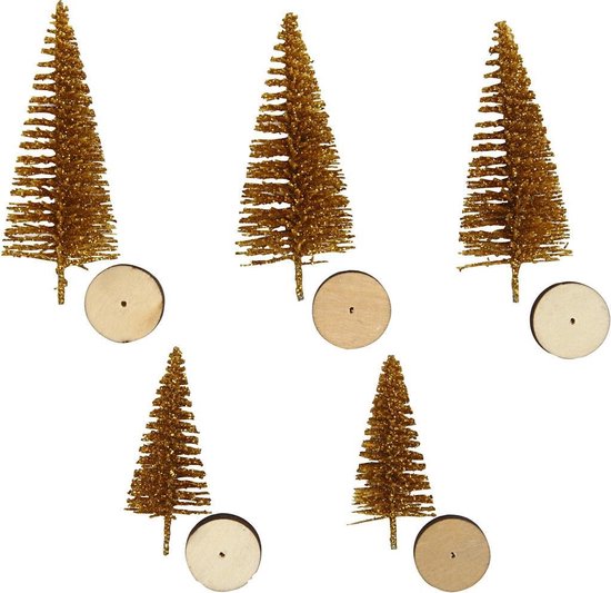 Creotime Miniatuur Kerstbomen 5 Stuks 4 - 6 Cm Goud