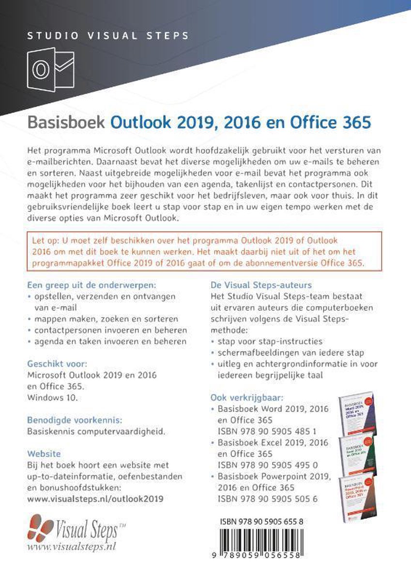 Bol Com Basisboek Outlook 19 16 En Office 365 Studio Visual Steps Boeken