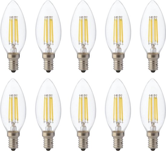 LED Lamp 10 Pack - Kaarslamp - Filament - E14 Fitting - Dimbaar - Warm Wit 2700K