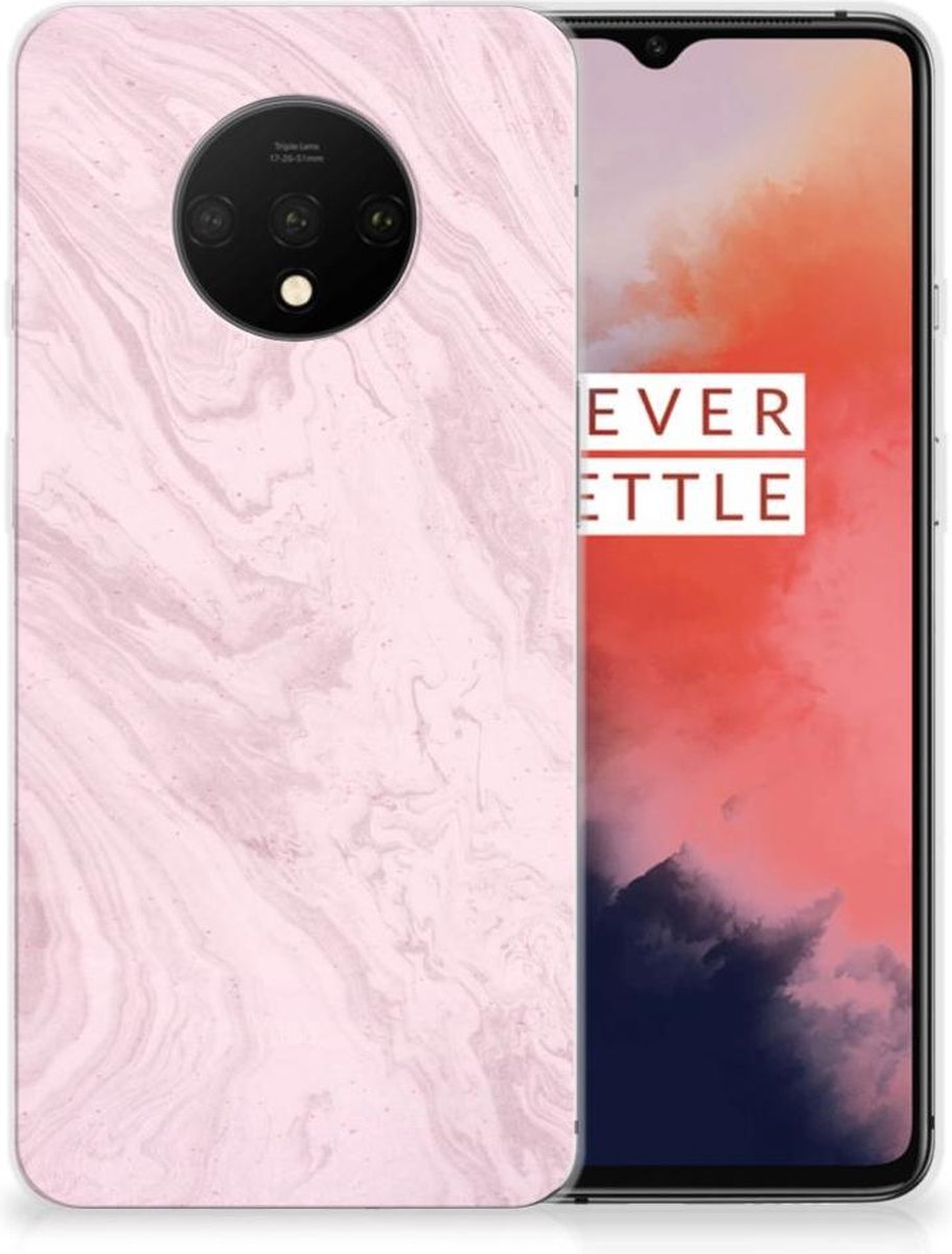 OnePlus 7T TPU Siliconen Hoesje Marble Pink - Origineel Cadeau Vriendin