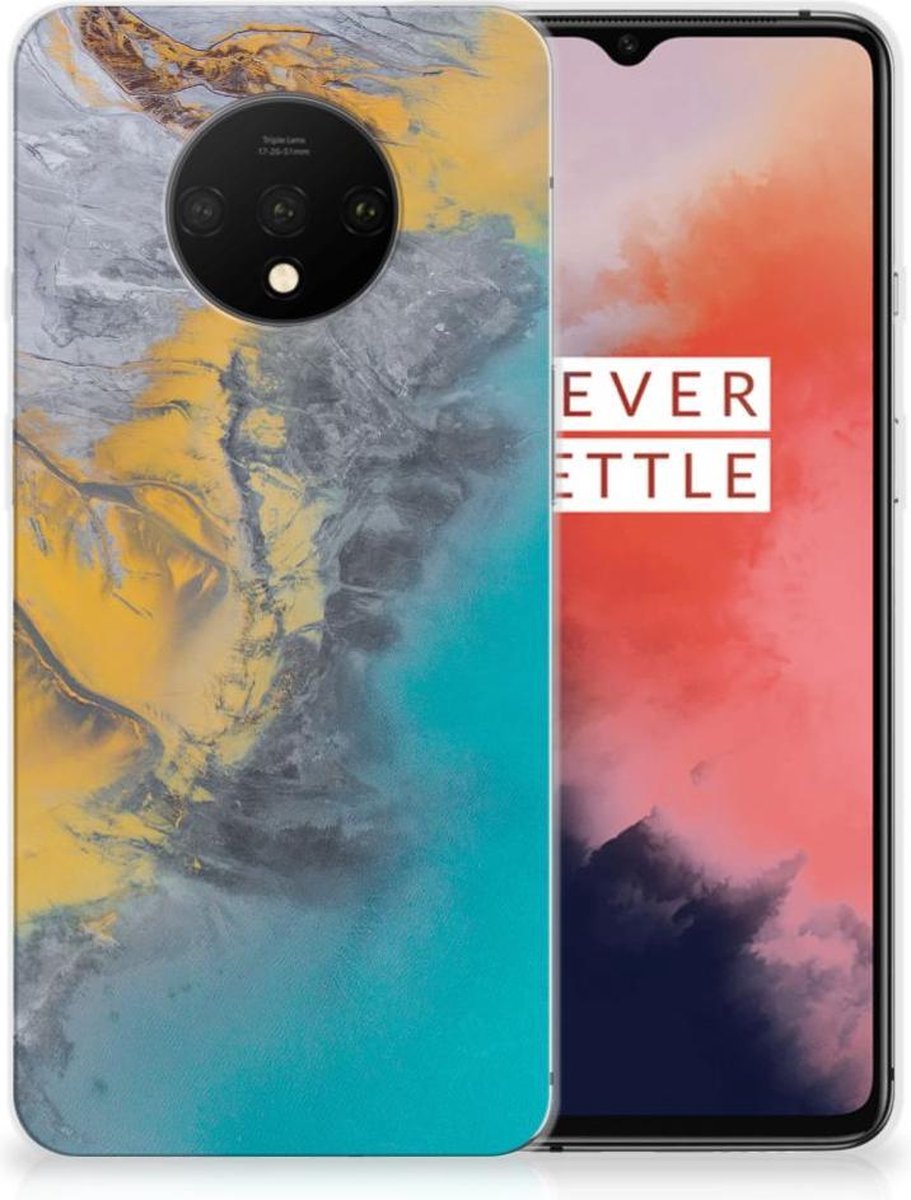 OnePlus 7T TPU Siliconen Hoesje Marble Blue Gold