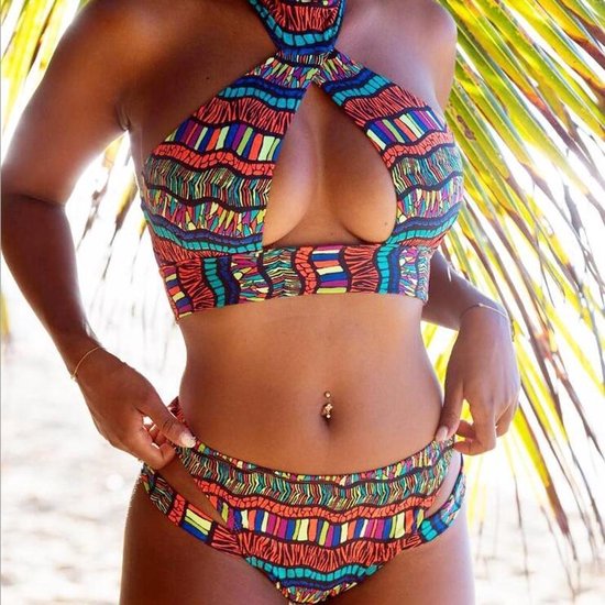 2 stuks sexy vrouwen kleuren print bikini set push-up gewatteerde beha  badmode maat:... | bol.com