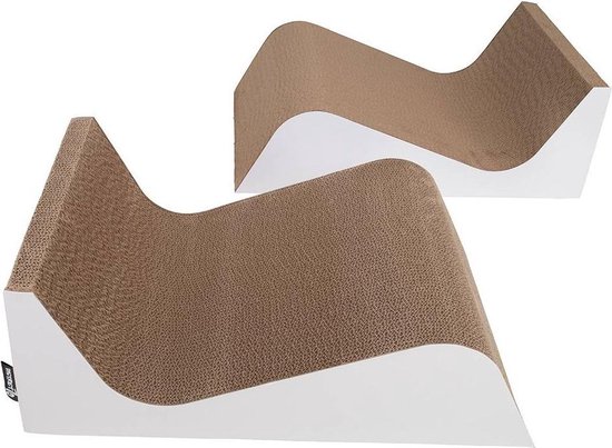 District 70 DOUBLE WAVE - Golvend Krabmeubel - Krabpaal & Ligplaats van gerecycled karton - 2 Losse Meubels - 60x40x20cm - Large