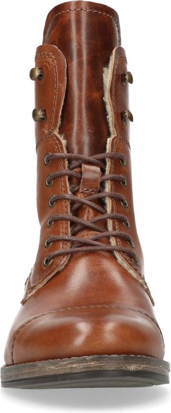 Manfield Dames Cognac veterlaarzen leer met imitatiebont Maat 41 Manfield Dames Cognac veterlaarzen leer met imitatiebont Maat 41