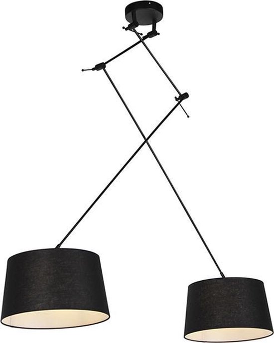 QAZQA blitz - Moderne Hanglamp met kap - 2 lichts - L 750 mm - Zwart - Woonkamer | Slaapkamer | Keuken