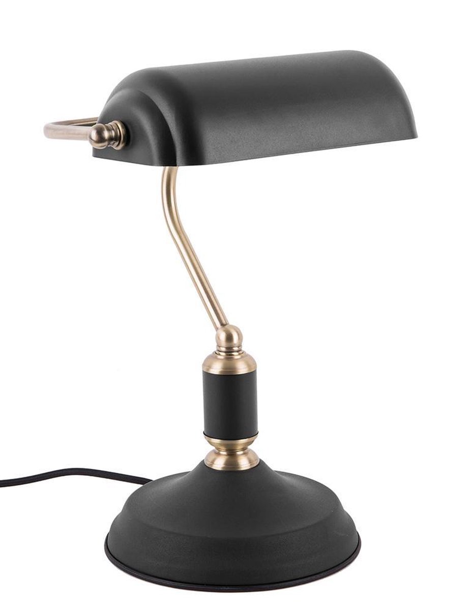 Leitmotiv Bank tafellamp - notarislamp - 36 cm hoog - E27 - zwart met goud