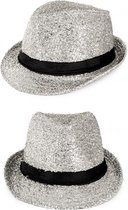Kojak verkleed hoedje zilver met glitters - Feesthoeden - Glitter gleufhoed - Feest/party verkleed accessoire voor carnaval
