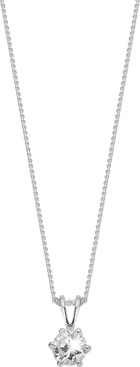 Lucardi Dames Zilveren ketting met hanger zirkonia voor dames - Ketting - 925 Zilver - Zilverkleurig - 45 cm