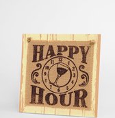KERST - Wooden Sign - Happy hour - In cadeauverpakking met gekleurd lint