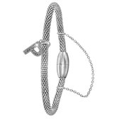 Lucardi Dames Armband mesh letter P met kristal - Staal - Armband - Cadeau - 19 cm - Zilverkleurig