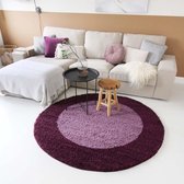 Hoogpolig vloerkleed shaggy Trend lijstmotief rond - paars 200 cm rond