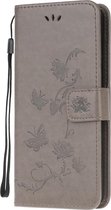 Bloemen & Vlinders Book Case - Geschikt voor Samsung Galaxy A71 Hoesje - Grijs