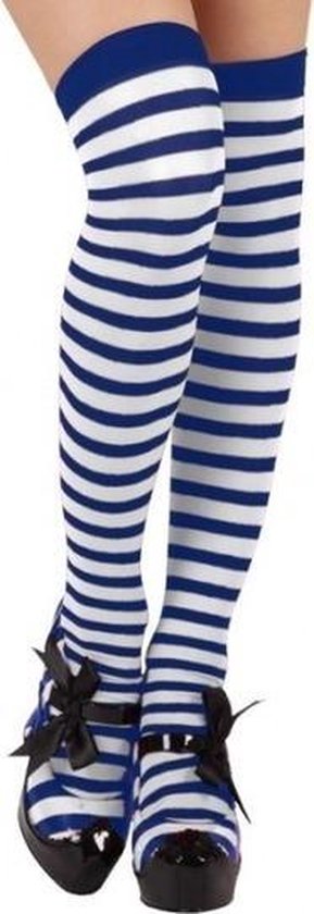 Verkleed kousen gestreept blauw/wit voor dames - Feest kniekousen Carnaval  | bol.com