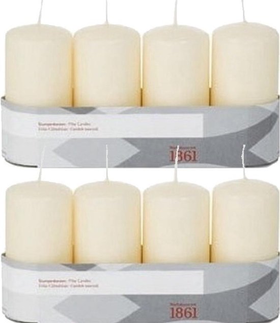 8x Cremewitte cilinderkaarsen/stompkaarsen 5 x 10 cm 18 branduren - Geurloze kaarsen - Woondecoraties