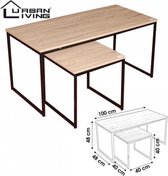 Urban Living 2-delig Salontafel & Bijzettafel - Industrieel design - MDF Hout - Metalen frame