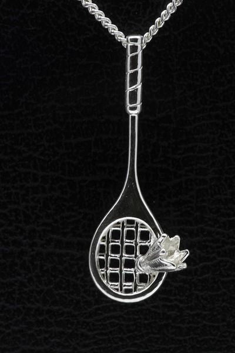 Zilveren Badminton ketting hanger - racket met shuttle