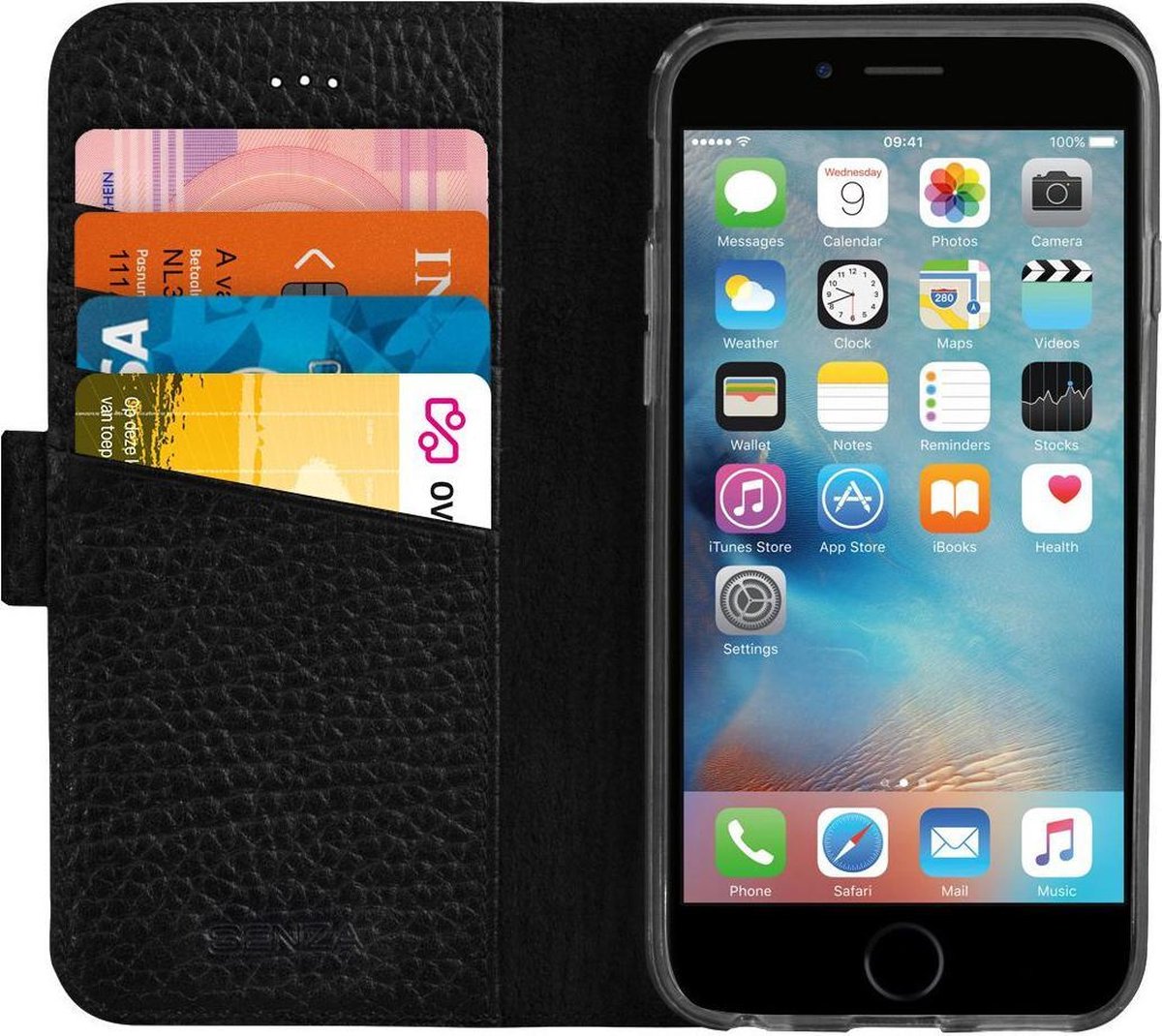 Senza Exquisite Leren Portemonnee Hoesje Apple iPhone 6(S) Zwart