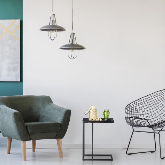 Relaxdays bijzettafel, etalen onderstel, houten tafelblad, U-vor, 60
