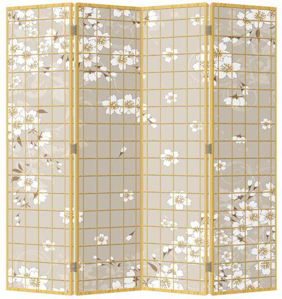 Fine Asianliving Japans Kamerscherm Oosters Scheidingswand B160xH180cm 4 Panelen Japanse Bloesems Multicolour, Naturel