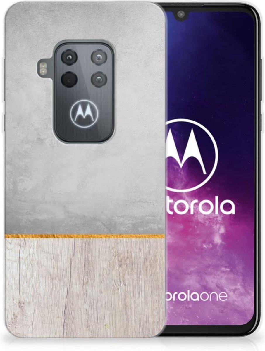 Motorola One Zoom Bumper Hoesje Wood Concrete