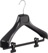 De Kledinghanger Gigant - 20 x Mantel / kostuumhanger kunststof zwart met schouderverbreding en anti-slip knijpers, 40 cm