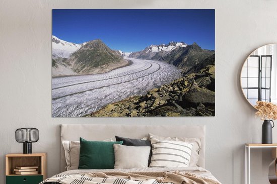Le glacier d'Aletsch dans le canton suisse du Valais avec ciel clair Toile 180x120 cm - Tirage photo sur toile (Décoration murale salon / chambre) XXL / Groot format!