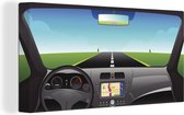 Canvas Schilderij Illustratie van een dashboard in een auto op de snelweg - 40x20 cm - Wanddecoratie