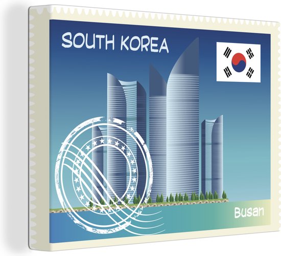 Canvas Schilderij Illustratie van een postzegel uit Busan in Zuid-Korea - 40x30 cm - Wanddecoratie