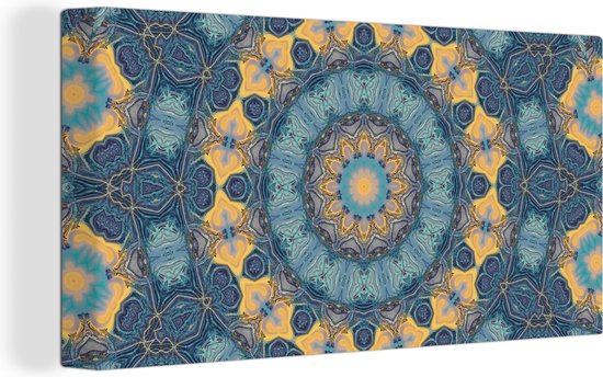 Canvas schilderij 160x80 cm - Wanddecoratie Cirkel - Blauw - Mandala - Muurdecoratie woonkamer - Slaapkamer decoratie - Kamer accessoires - Schilderijen op canvas