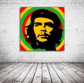Pop Art Che Guevara Acrylglas - 100 x 100 cm op Acrylaat glas + Inox Spacers / RVS afstandhouders - Popart Wanddecoratie