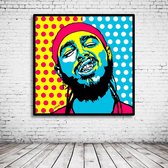 Pop Art Post Malone Poster in lijst - 90 x 90 cm en 2 cm dik - Fotopapier Mat 180 gr Framed - Popart Wanddecoratie inclusief lijst