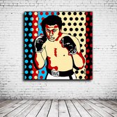 Pop Art Muhammad Ali Canvas - 80 x 80 cm - Canvasprint - Op dennenhouten kader - Geprint Schilderij - Popart Wanddecoratie