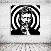 David Bowie Pop Art Acrylglas - 100 x 100 cm op Acrylaat glas + Inox Spacers / RVS afstandhouders - Popart Wanddecoratie