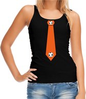 Zwart fan tanktop voor dames - oranje voetbal stropdas - Holland / Nederland supporter - EK/ WK mouwloos t-shirt / outfit L