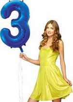 Blauwe cijfer ballon 3 inclusief helium gevuld.