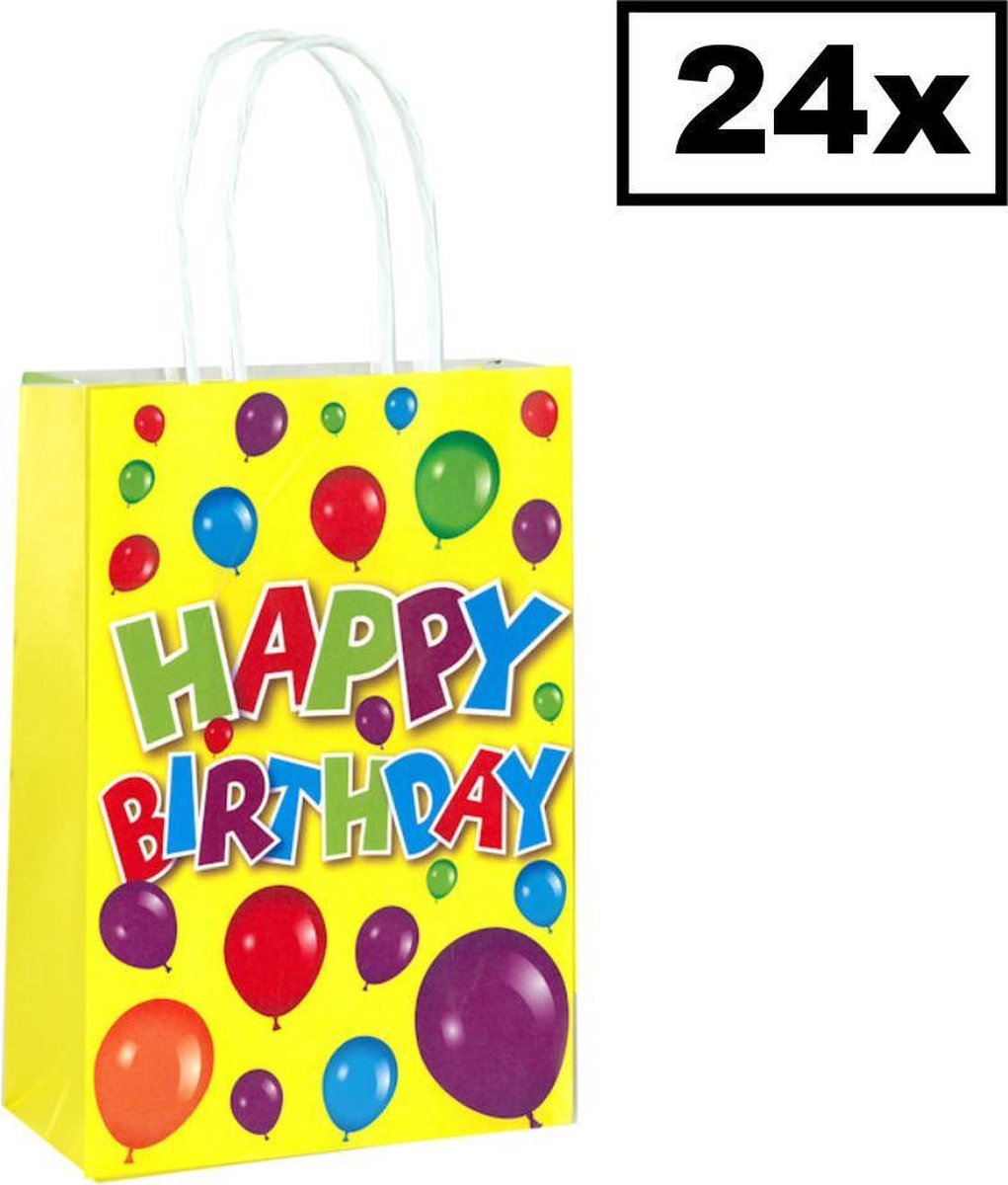 24 STUKS Happy Birthday Traktatie Uitdeel papieren zakjes met handvat - Verjaardag Traktatiezakjes voor uitdeelcadeautjes