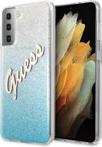 Guess Glitter Vintage Backcase hoesje Samsung S21 Plus Blauw