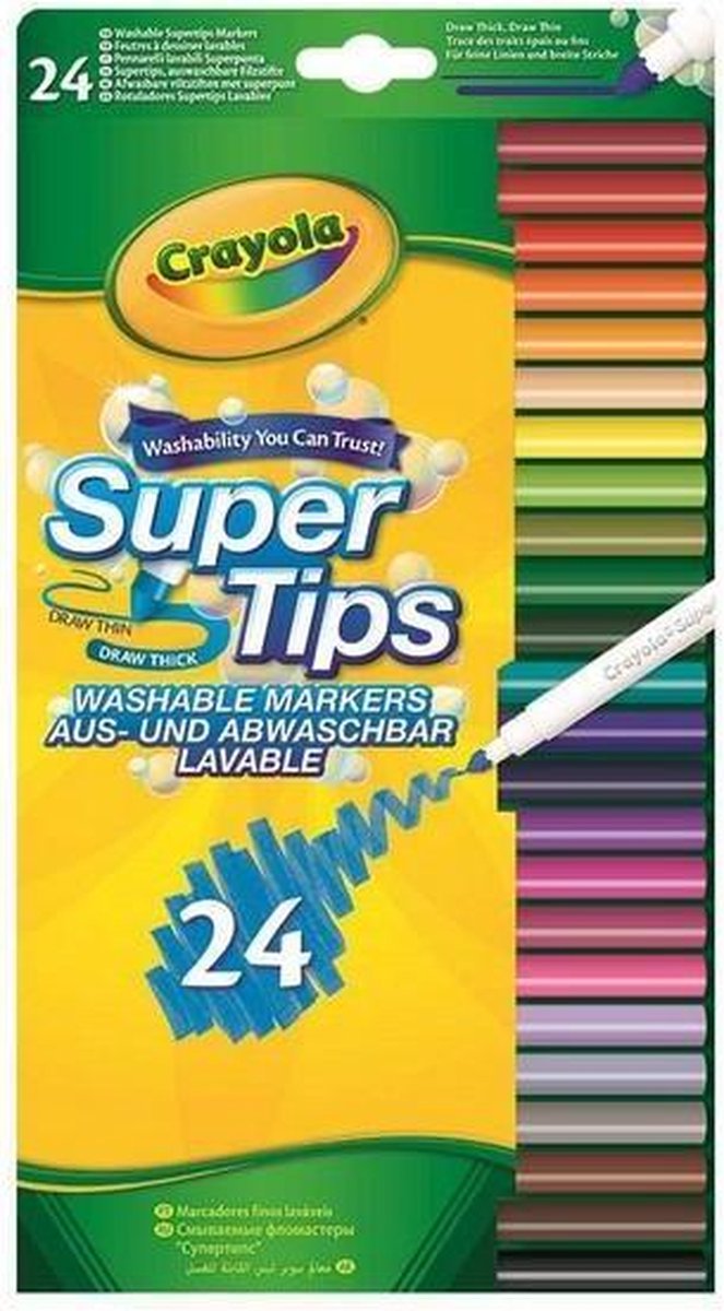 Crayola - Supertips - 24 Wasbare Viltstiften - Dunne en dikke lijnen - Diverse Kleuren