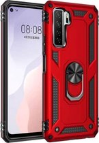 Voor Huawei P40 Lite 5G schokbestendige TPU + pc-beschermhoes met 360 graden roterende houder (rood)