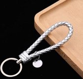 100 stuks geweven lederen koord sleutelhanger auto hanger lederen sleutelhanger baotou met klein rond stuk (zilver)