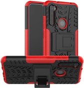 Voor Xiaomi Redmi Note 8 Bandentextuur Schokbestendig TPU + pc-beschermhoes met houder (rood)