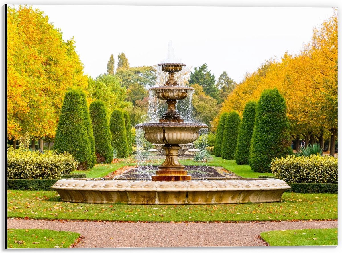 Dibond - Grote Bronzen Fontein in Park - 40x30cm Foto op Aluminium (Wanddecoratie van meta