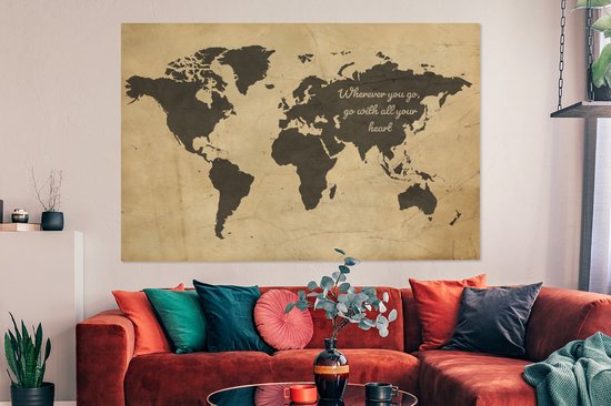 Peintures Toile Wereldkaart - Vintage - Citation - 150x100 cm - Décoration murale