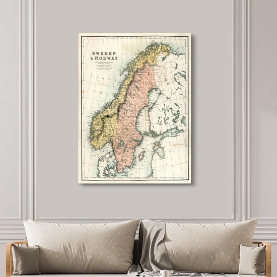 Carte ancienne de la Suède et de la Norvège 120x160 cm - Tirage photo sur toile (Décoration murale salon / chambre) XXL / Groot format!