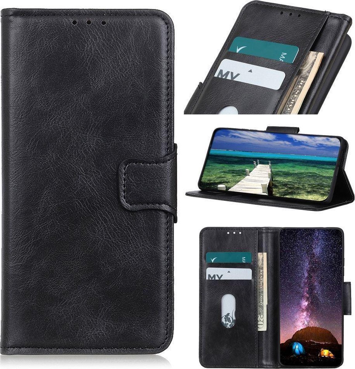 Mobigear Telefoonhoesje geschikt voor Samsung Galaxy S21 FE Hoesje | Mobigear Classy Bookcase Portemonnee | Pasjeshouder voor 2 Pasjes | Telefoonhoesje voor Pinpas / OV Kaart / Rijbewijs - Zwart